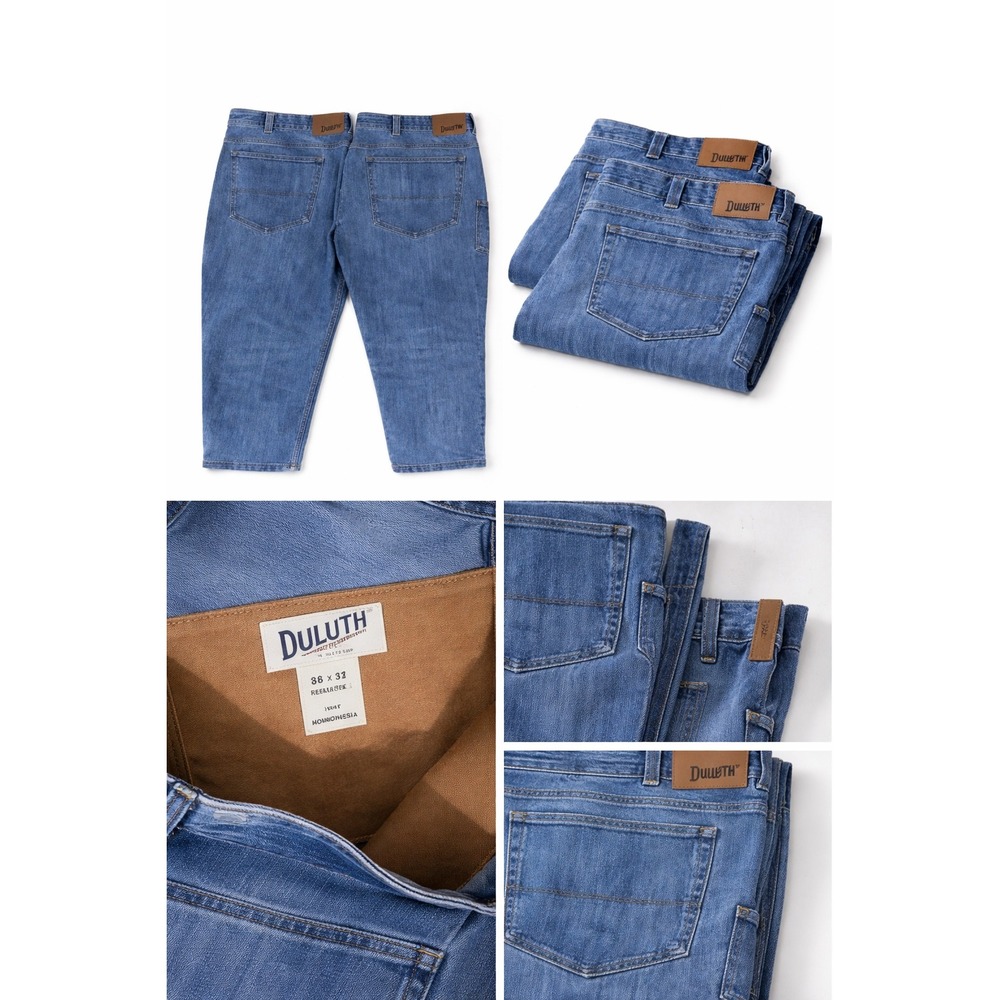 2 Pair Duluth Trading Co Mens Ballroom Relaxed Fit Jeans Blue Work Pants 38x32 - Picture 5 of 10